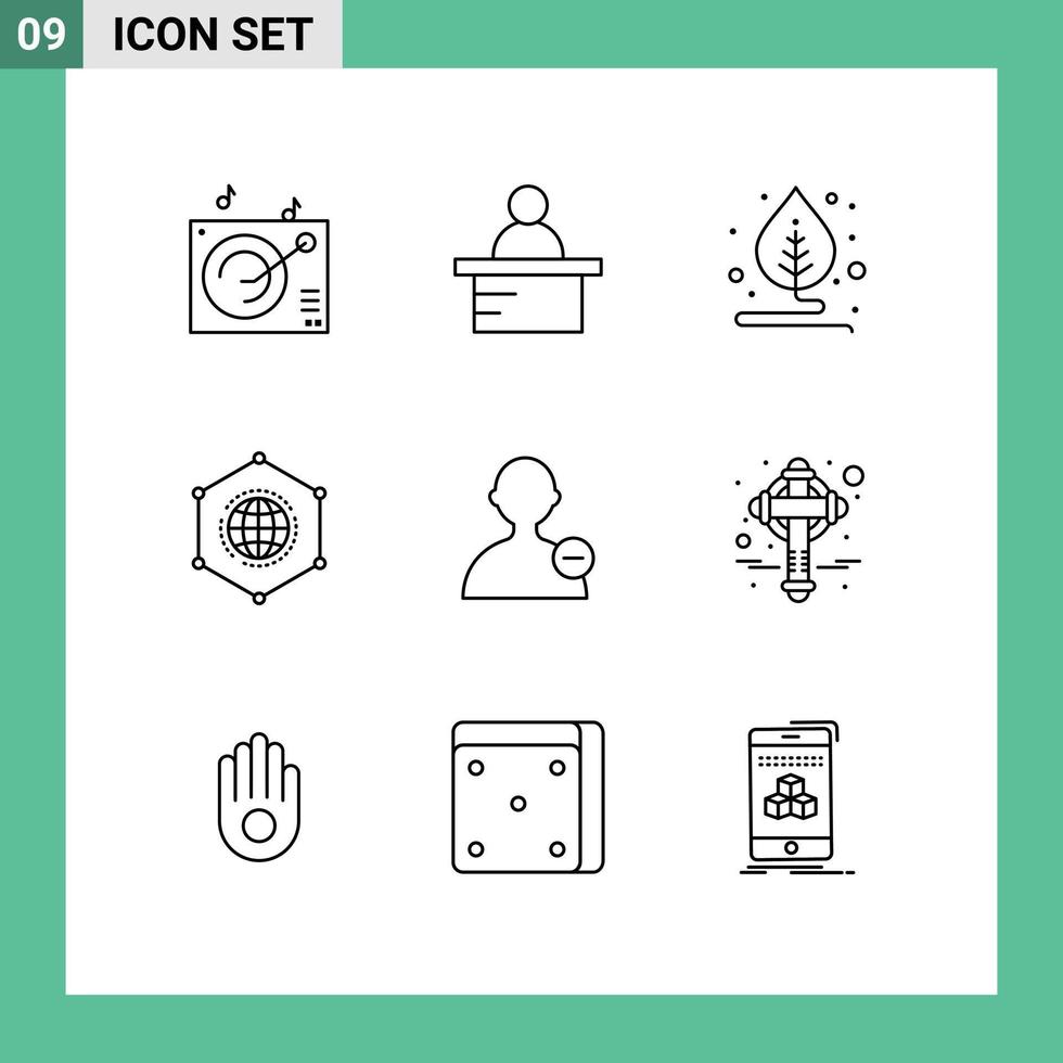 Pictogram Set of 9 Simple Outlines of cross interface plant basic connection Editable Vector Design Elements