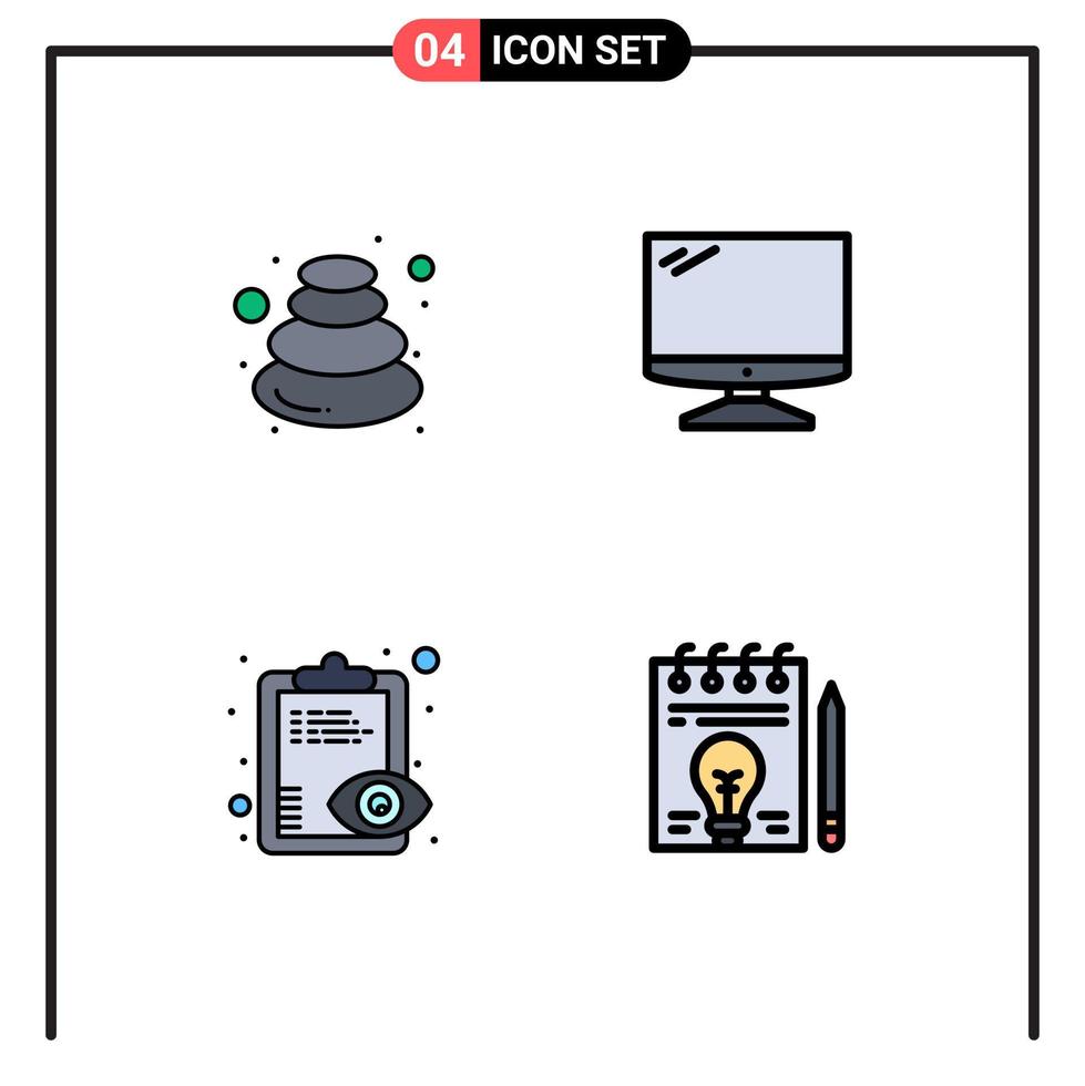 4 User Interface Filledline Flat Color Pack of modern Signs and Symbols of hot pc spa monitor overview Editable Vector Design Elements