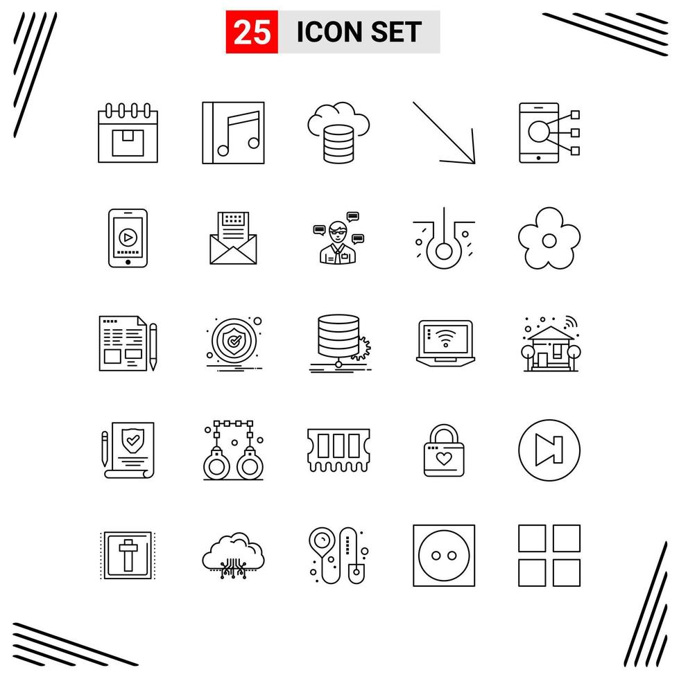 25 iconos estilo de línea cuadrícula basada en símbolos de contorno creativo para el diseño de sitios web signos de icono de línea simple aislados en fondo blanco conjunto de 25 iconos vector