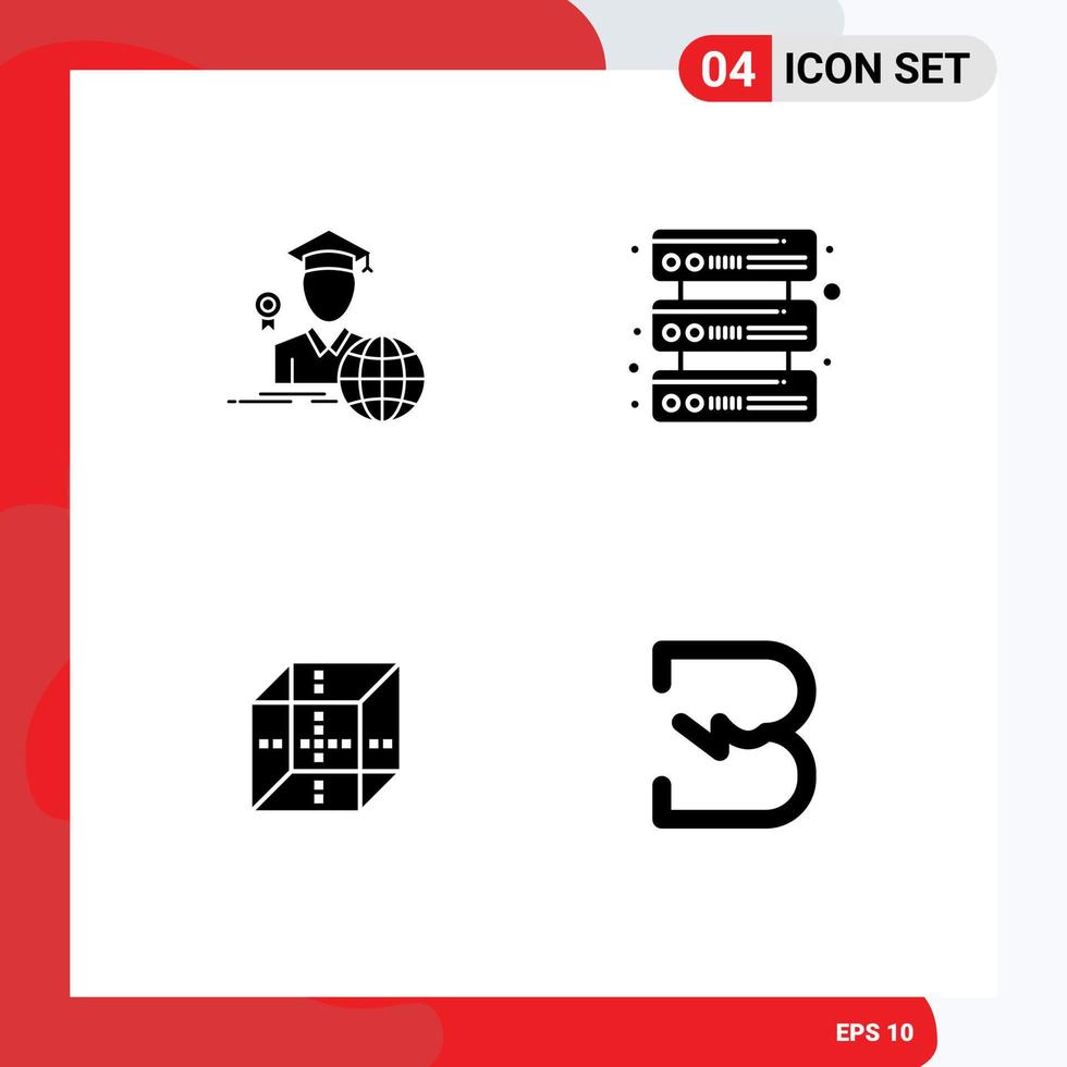 Solid Glyph Pack of 4 Universal Symbols of graduation computing scholar network burst Editable Vector Design Elements