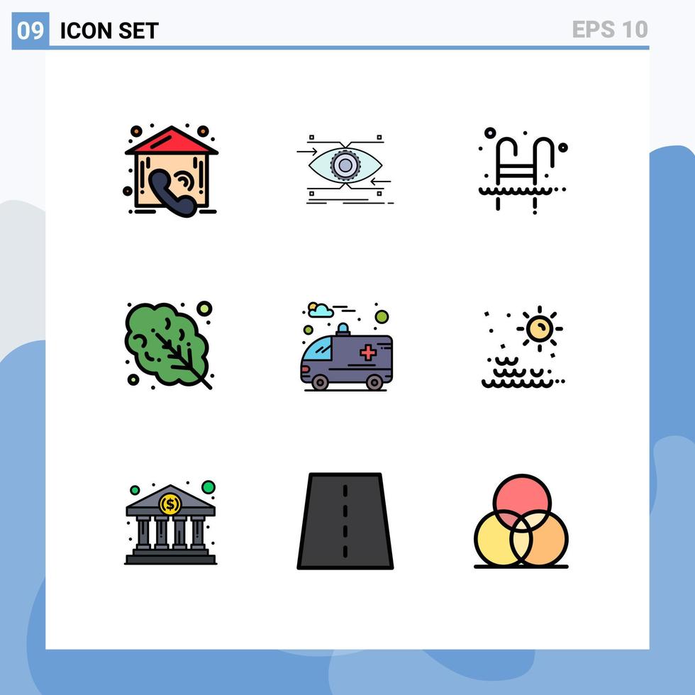 9 iconos creativos signos y símbolos modernos de visión de ensalada de ambulancia hojas nadando elementos de diseño vectorial editables vector