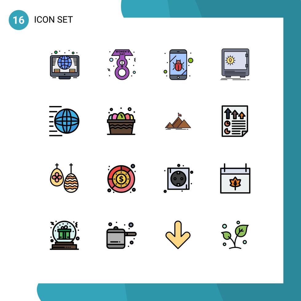 grupo de 16 líneas rellenas de color plano signos y símbolos para elementos de diseño de vectores creativos editables de depósito de seguridad móvil de caja fuerte logística
