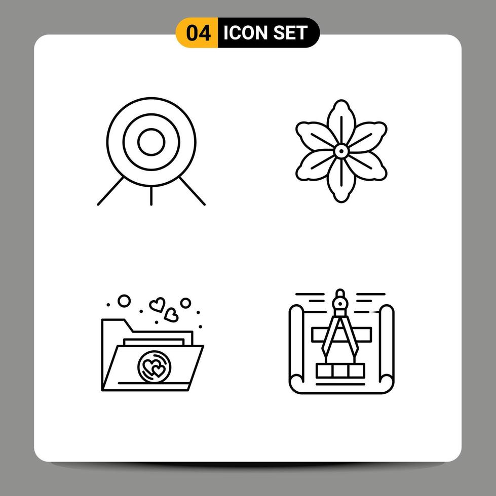 Line Pack of 4 Universal Symbols of archery folder flower spring engineering design Editable Vector Design Elements