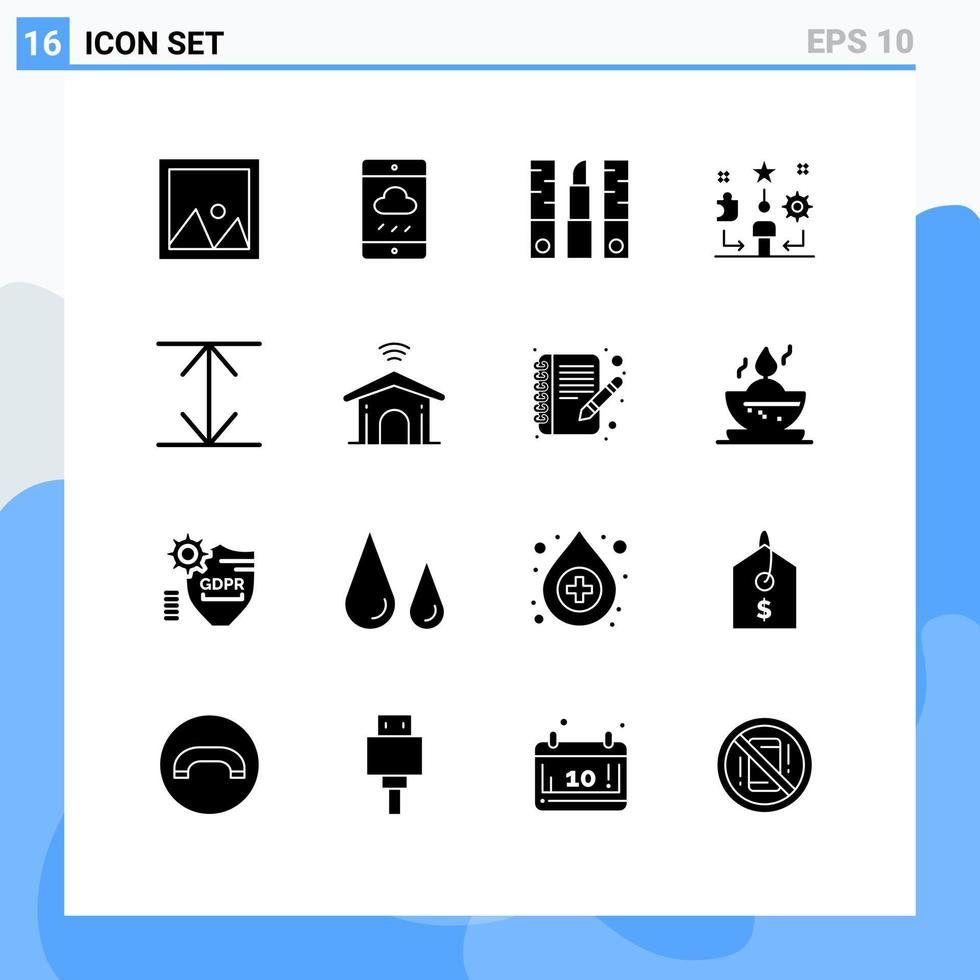 16 Thematic Vector Solid Glyphs and Editable Symbols of star life rain user lipstick Editable Vector Design Elements