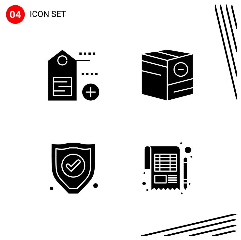 Collection of 4 Vector Icons in solid style Pixle Perfect Glyph Symbols for Web and Mobile Solid Icon Signs on White Background 4 Icons