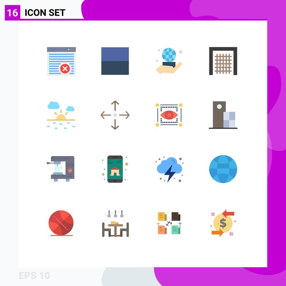 User Interface Pack of 16 Basic Flat Colors of weather cloud world sport goal Editable Pack of Creative Vector Design Elements