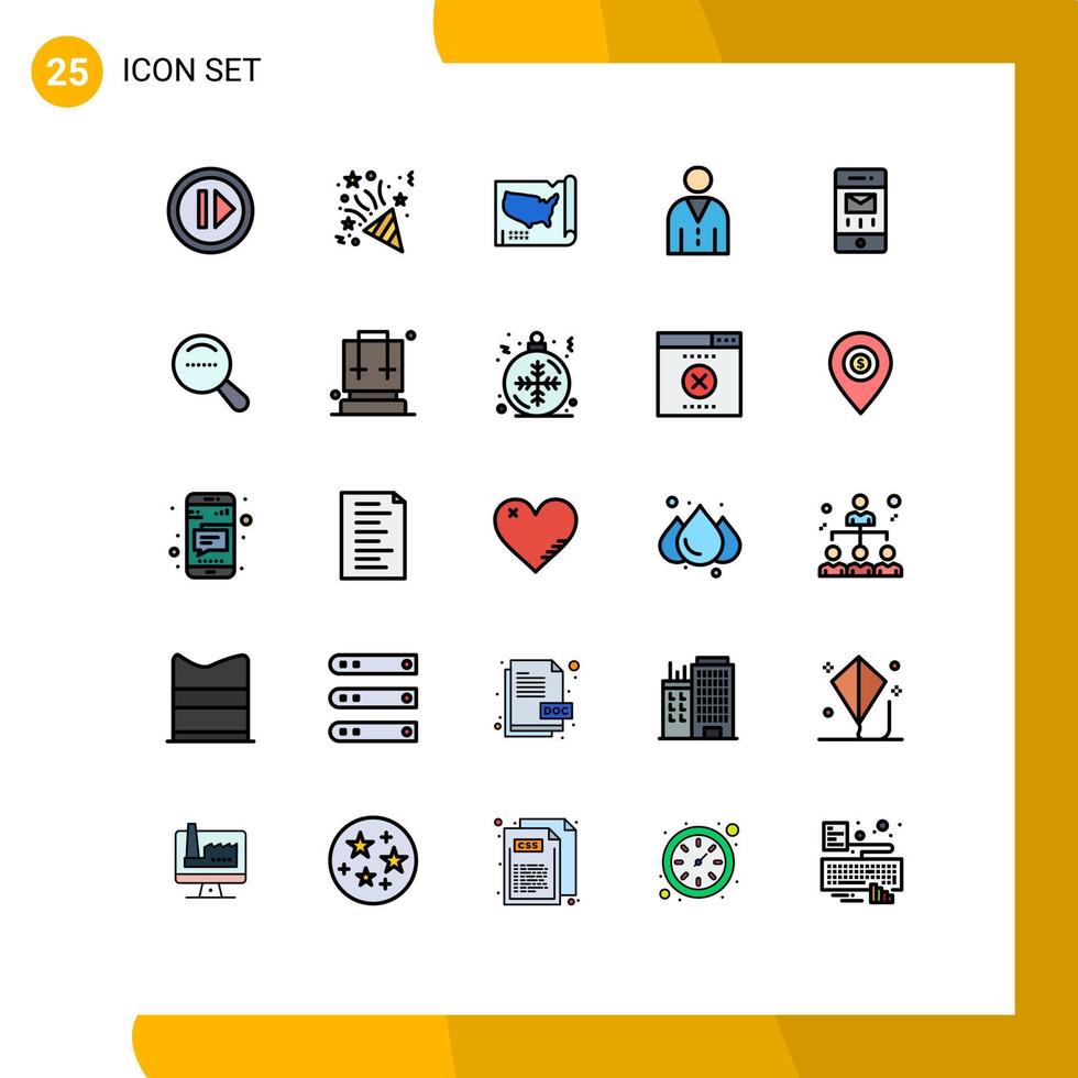 Filled line Flat Color Pack of 25 Universal Symbols of interface user states people human Editable Vector Design Elements