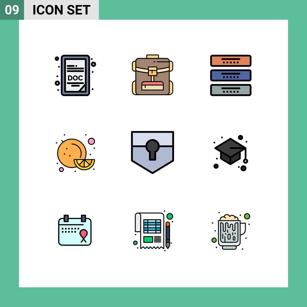 9 Filledline Flat Color concept for Websites Mobile and Apps security key cupboard orange food Editable Vector Design Elements
