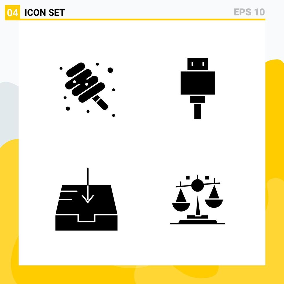 Collection of 4 Universal Solid Icons Icon Set for Web and Mobile vector