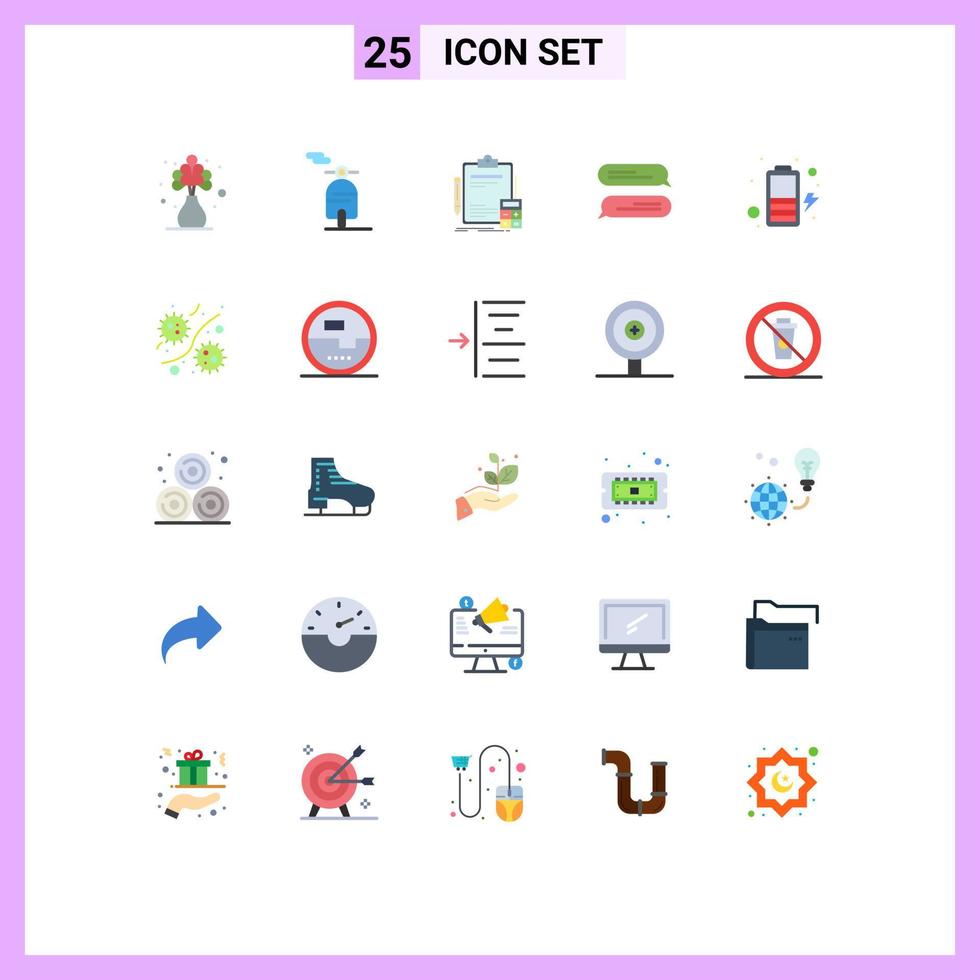 25 Creative Icons Modern Signs and Symbols of power battery banking texting chatting Editable Vector Design Elements