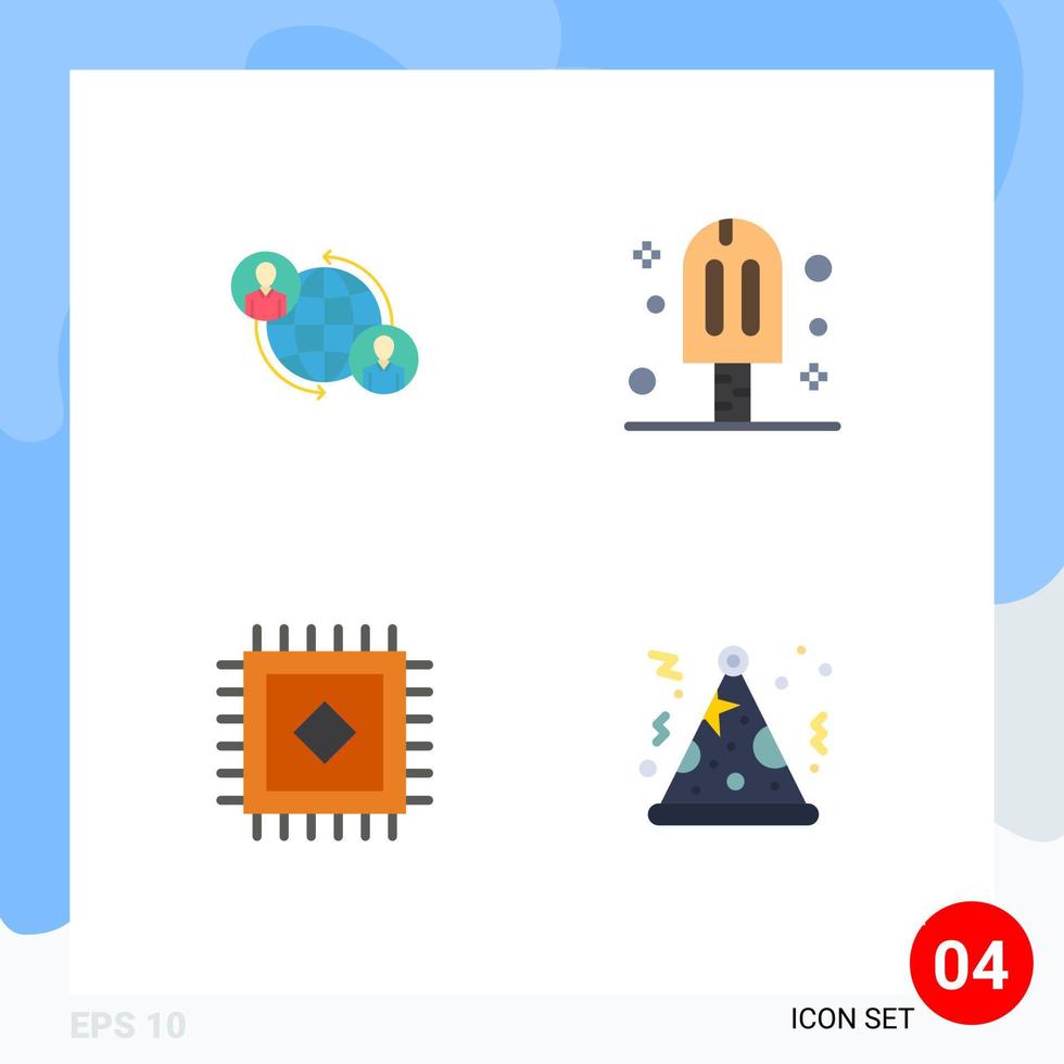 Pack of 4 creative Flat Icons of connected carpet internet cream hat Editable Vector Design Elements