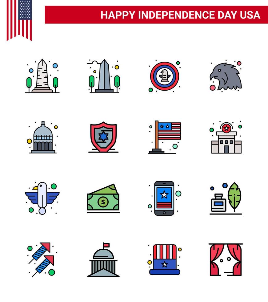 16 Creative USA Icons Modern Independence Signs and 4th July Symbols of american statehouse eagle indianapolis eagle Editable USA Day Vector Design Elements