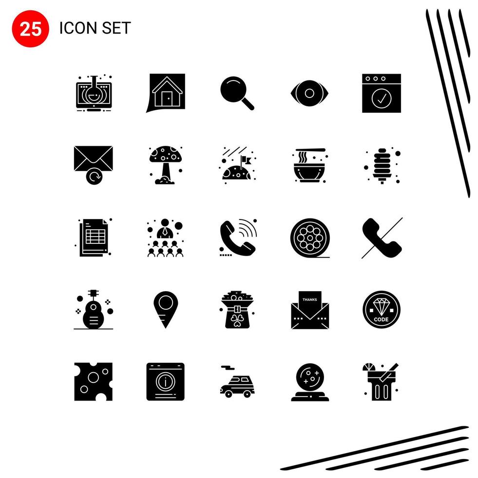 Group of 25 Solid Glyphs Signs and Symbols for app human convo face ui Editable Vector Design Elements