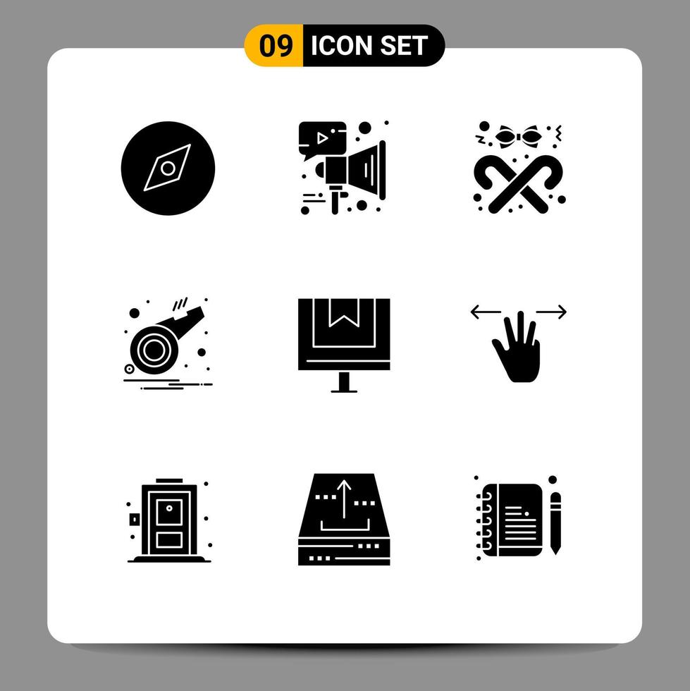 Universal Icon Symbols Group of 9 Modern Solid Glyphs of commerce whistle style sports alarm Editable Vector Design Elements