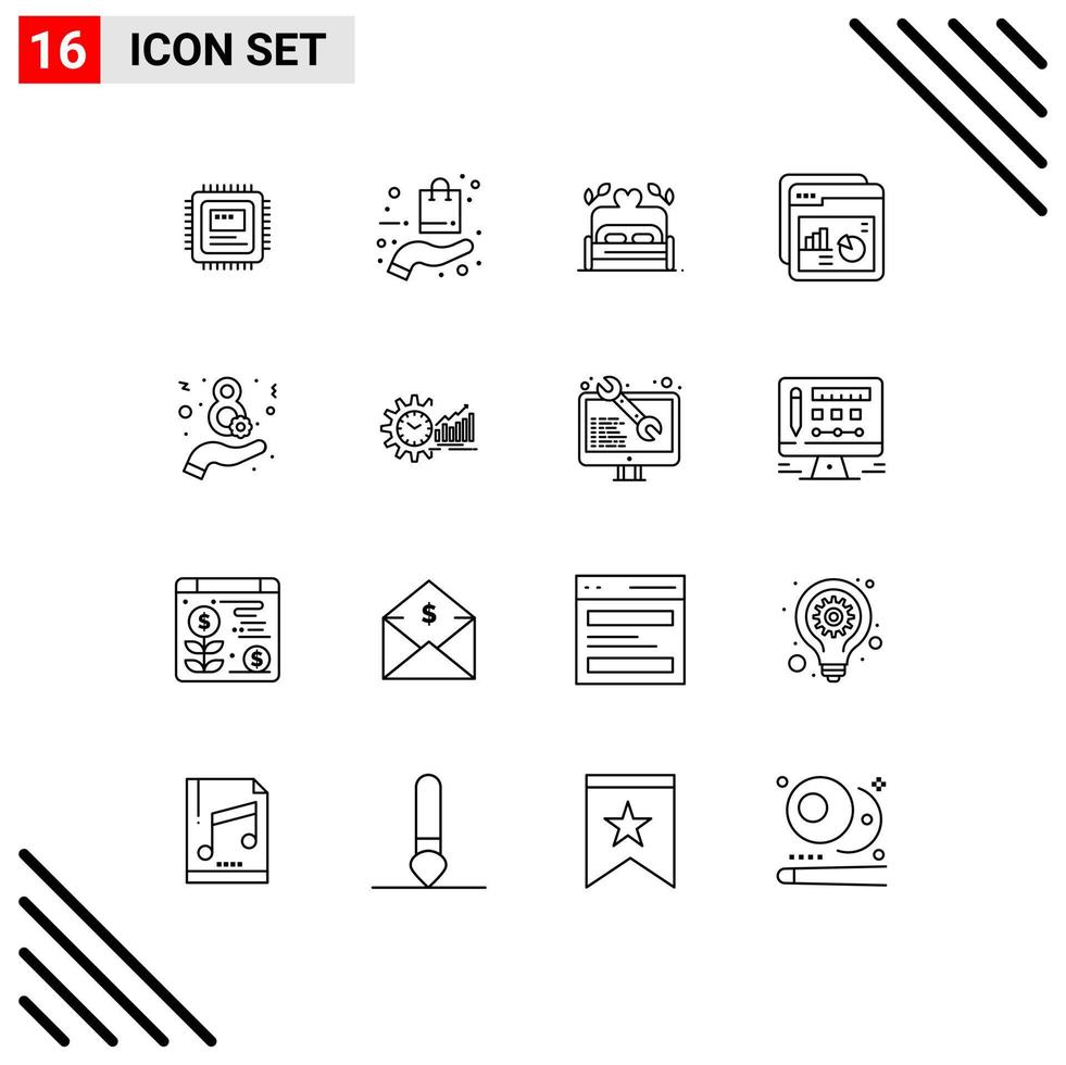 Universal Icon Symbols Group of 16 Modern Outlines of website rate shopping chart wedding Editable Vector Design Elements