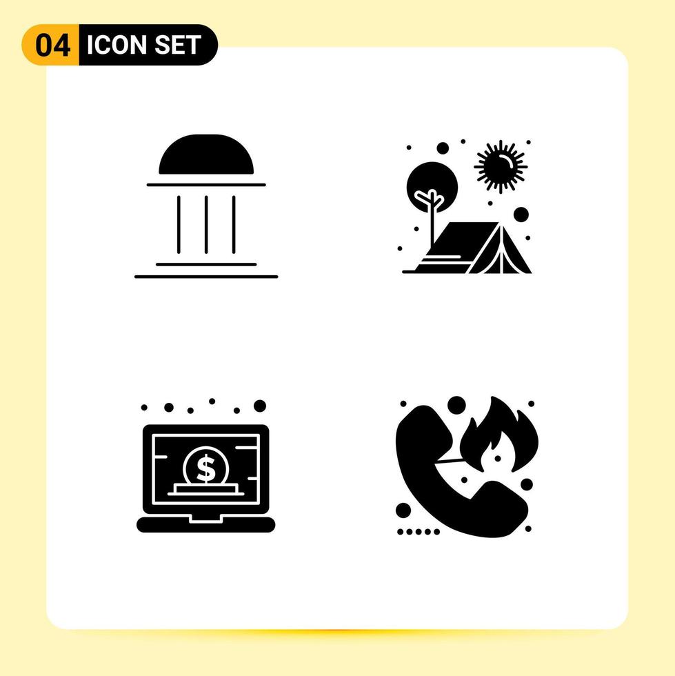 4 User Interface Solid Glyph Pack of modern Signs and Symbols of architecture sun column camping dollar Editable Vector Design Elements