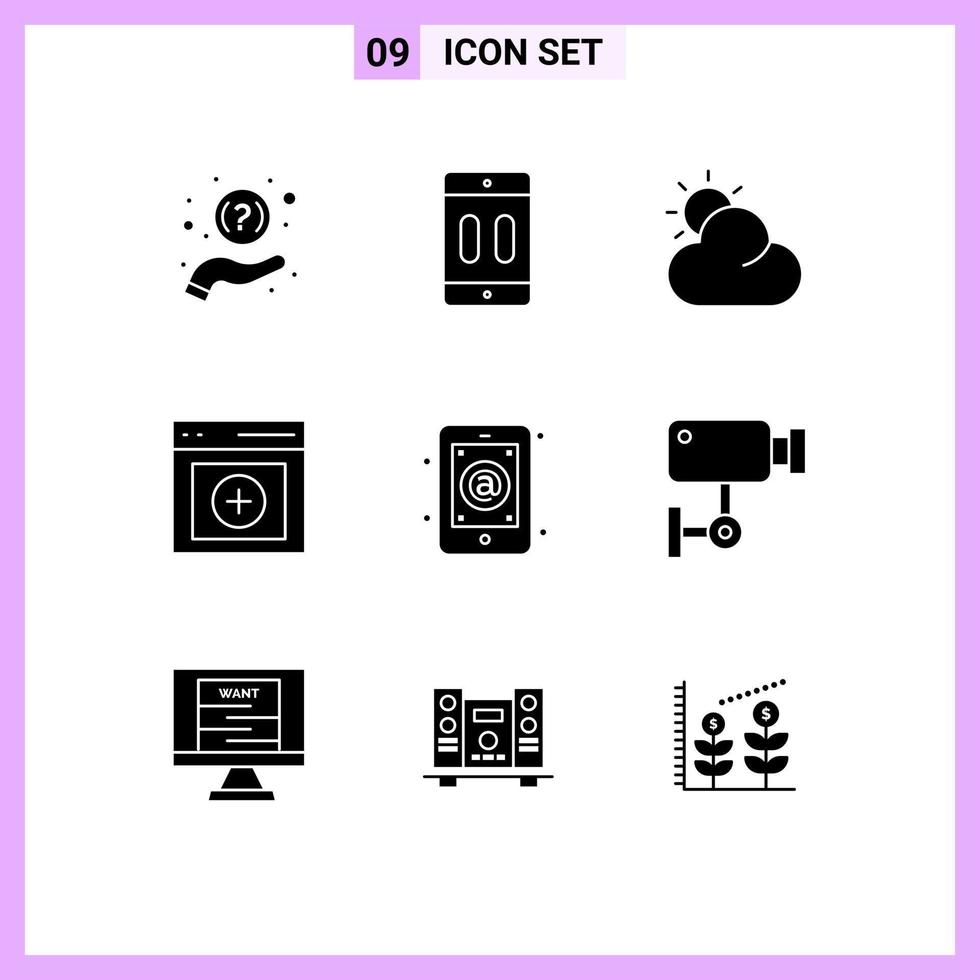Solid Glyph Pack of 9 Universal Symbols of inbox app pause user interface Editable Vector Design Elements