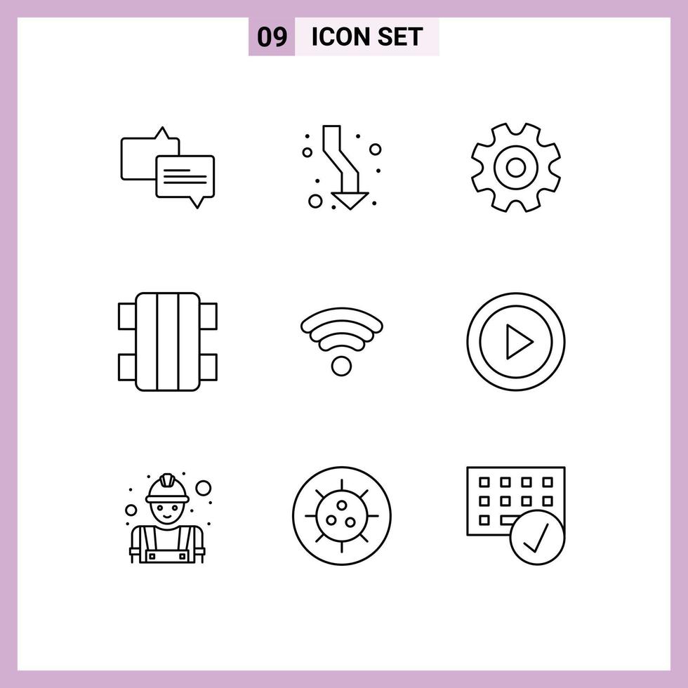 Stock Vector Icon Pack of 9 Line Signs and Symbols for wifi sport cogs skateboard fun Editable Vector Design Elements