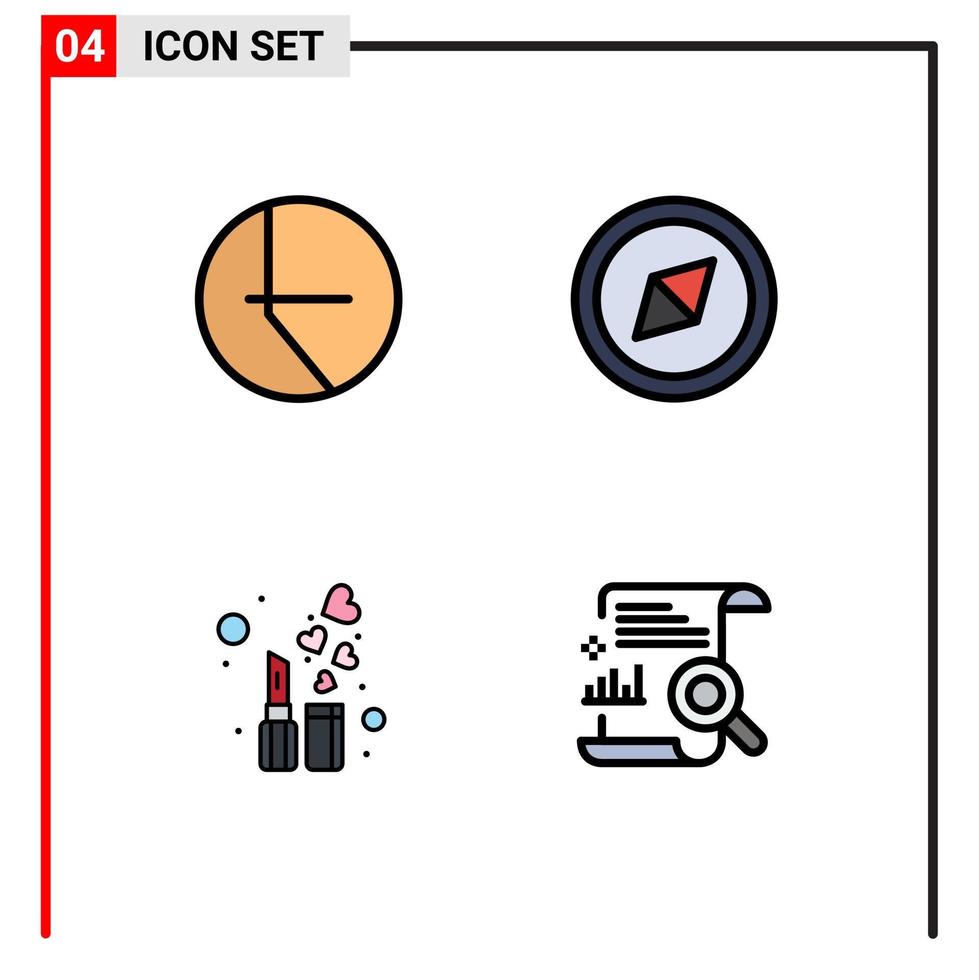 Group of 4 Modern Filledline Flat Colors Set for chart content compass fashion search Editable Vector Design Elements
