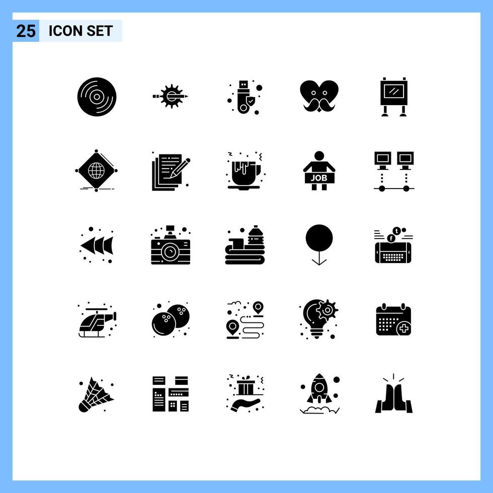 Group of 25 Solid Glyphs Signs and Symbols for advertisement fathers day production father usb Editable Vector Design Elements