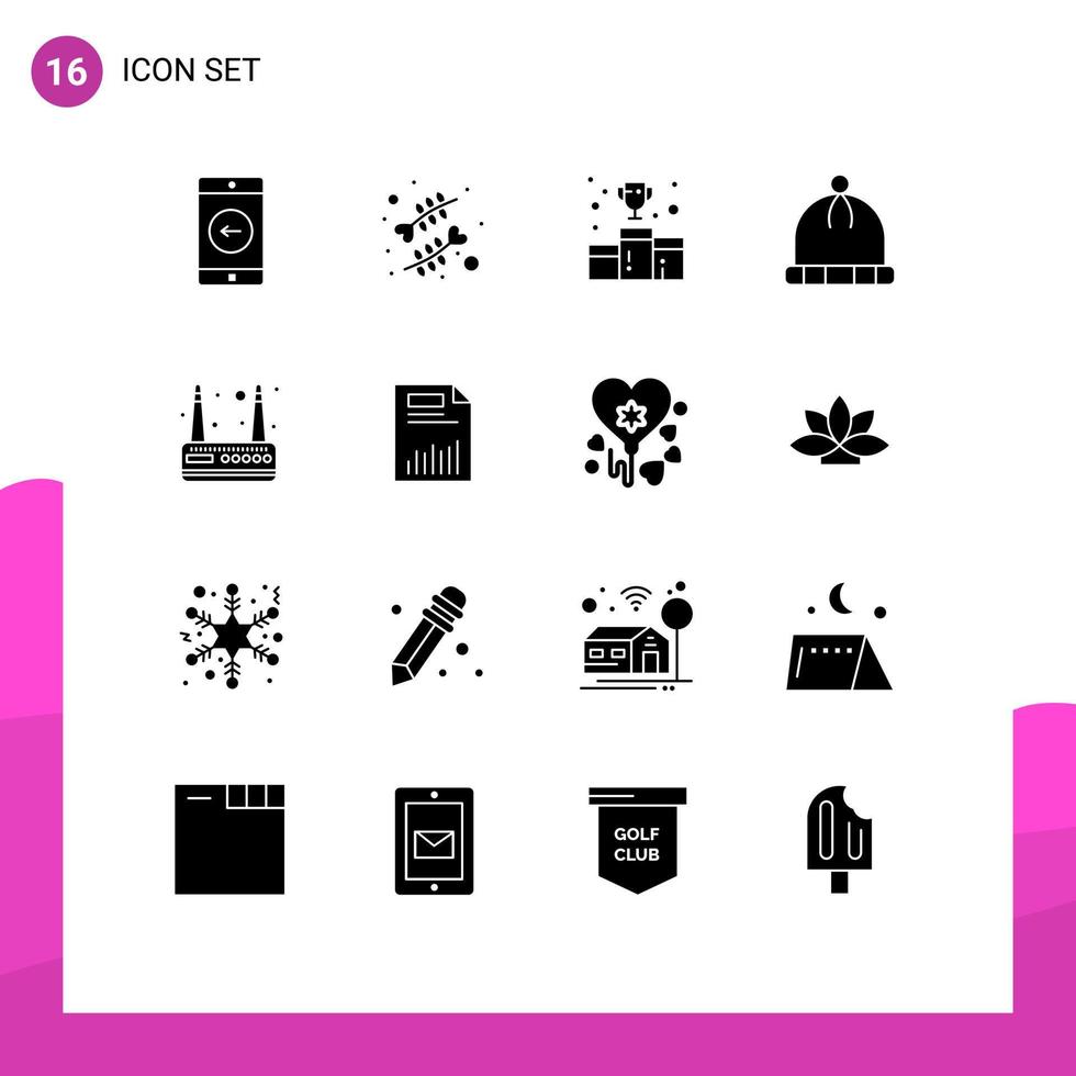 Universal Icon Symbols Group of 16 Modern Solid Glyphs of router wear award knitted number Editable Vector Design Elements