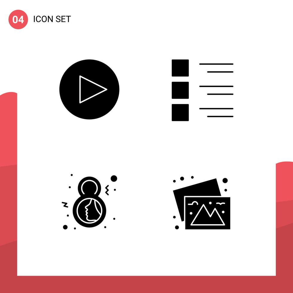 Set of 4 Vector Solid Glyphs on Grid for arrow female details view face Editable Vector Design Elements