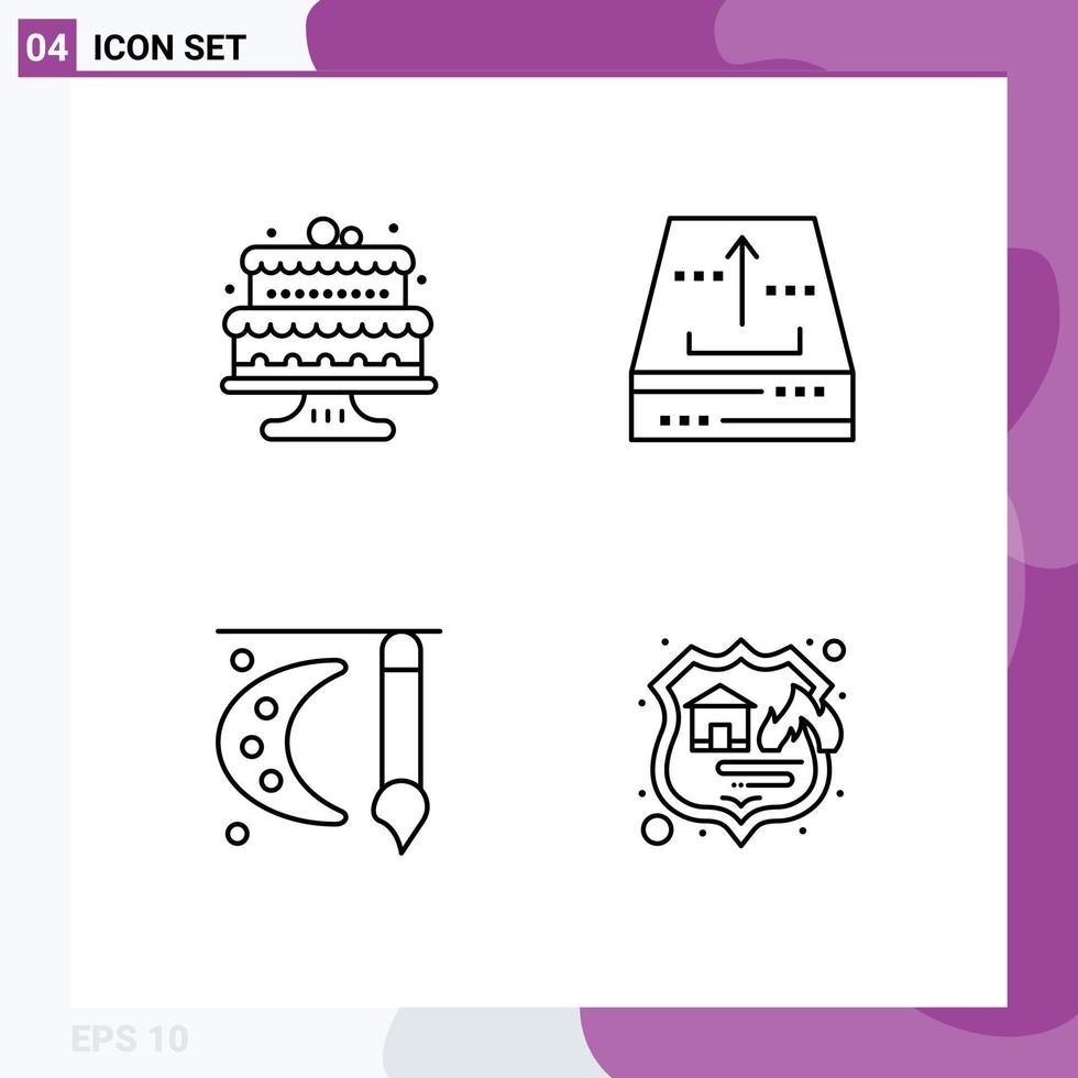 grupo de 4 colores planos de línea de relleno modernos establecidos para pasteles de arte horneado pintura de archivos elementos de diseño de vectores editables