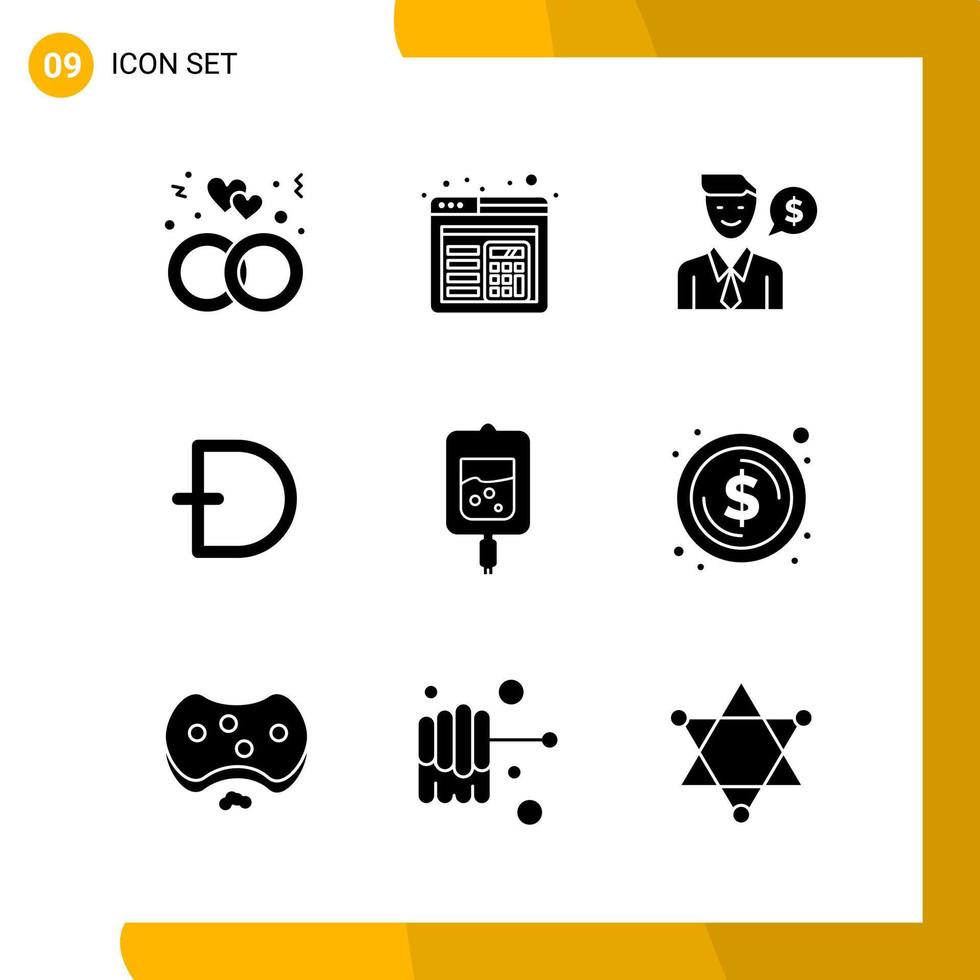 9 Icon Set Solid Style Icon Pack Glyph Symbols isolated on White Backgound for Responsive Website Designing vector