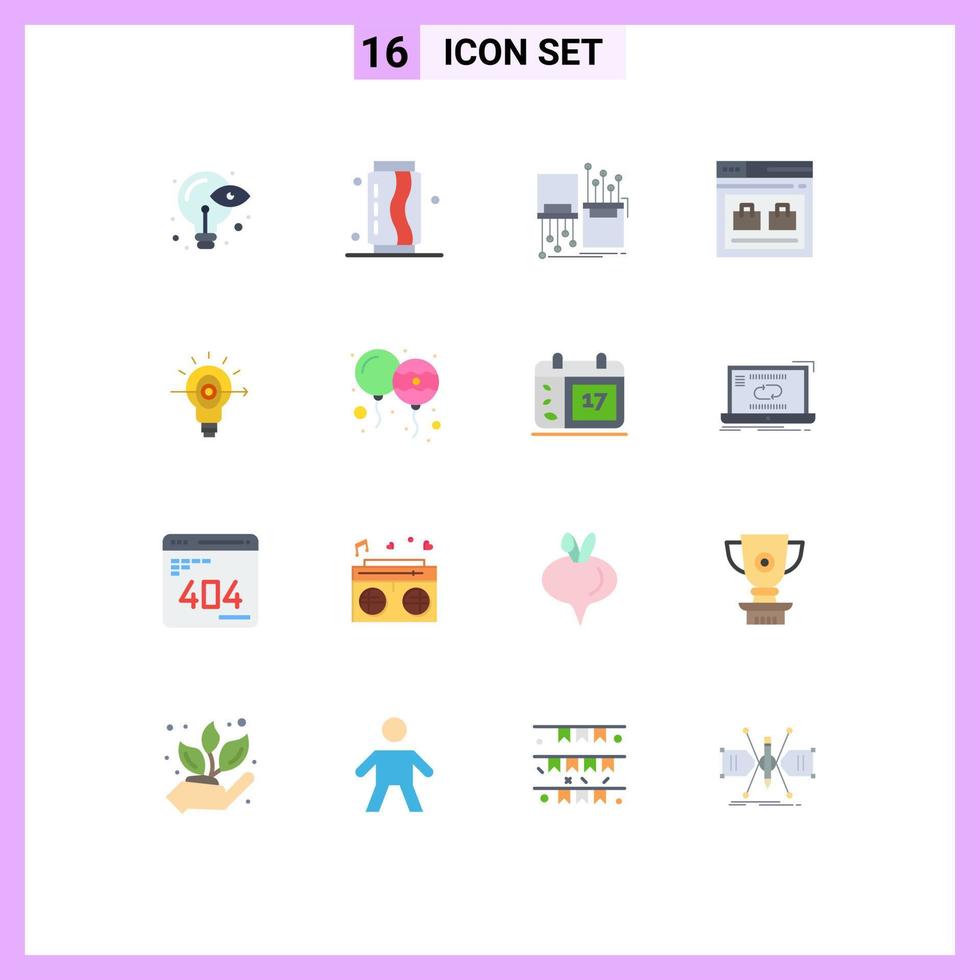 Flat Color Pack of 16 Universal Symbols of website page soda internet lane Editable Pack of Creative Vector Design Elements