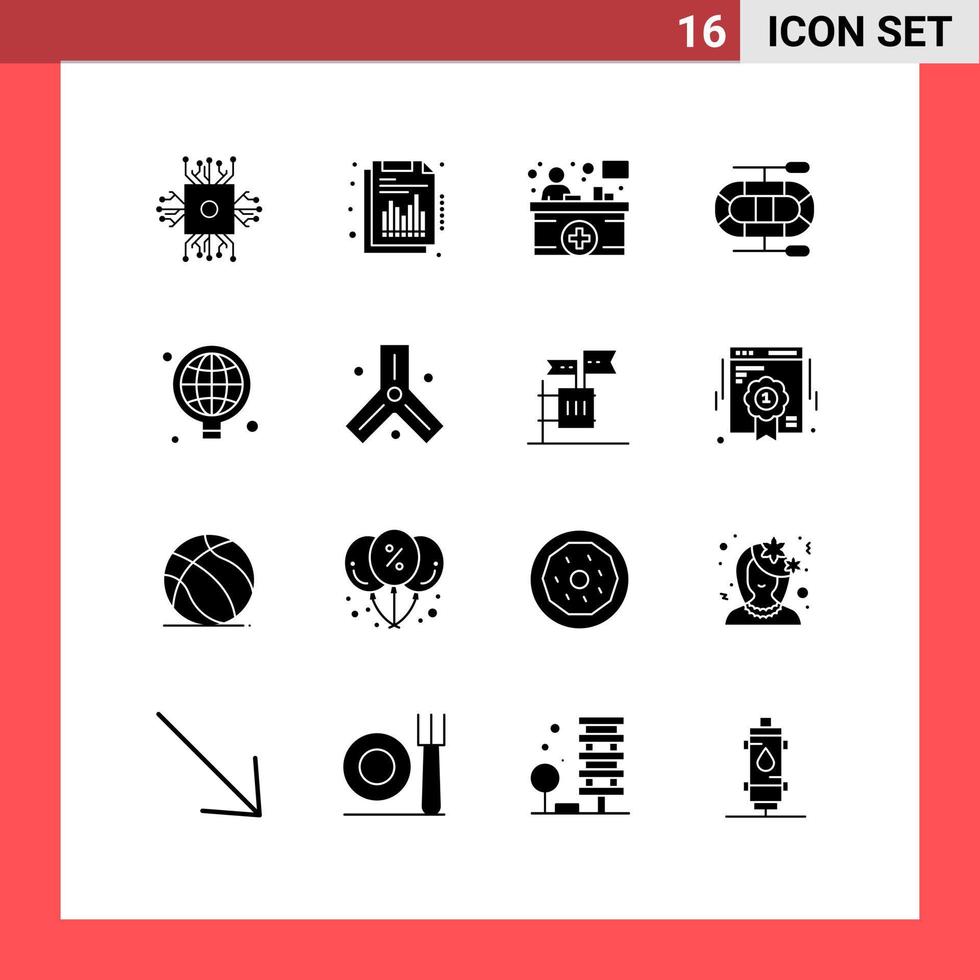 Mobile Interface Solid Glyph Set of 16 Pictograms of business bulb report dinghy information counter Editable Vector Design Elements