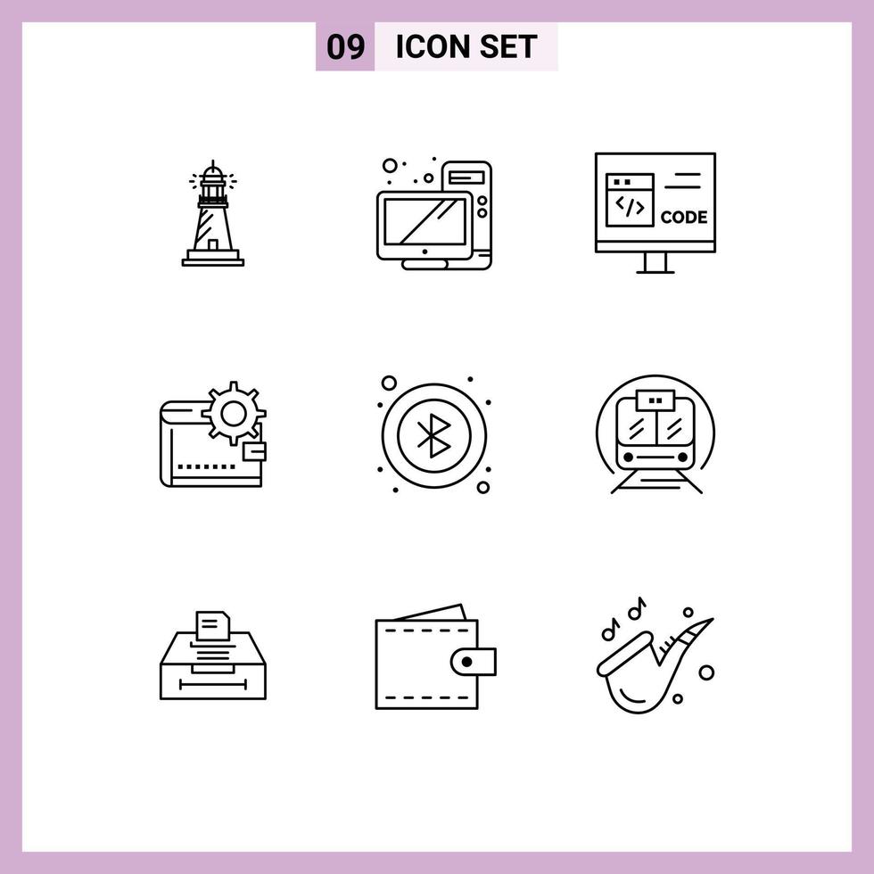 Group of 9 Modern Outlines Set for money cash monitor wallet develop Editable Vector Design Elements