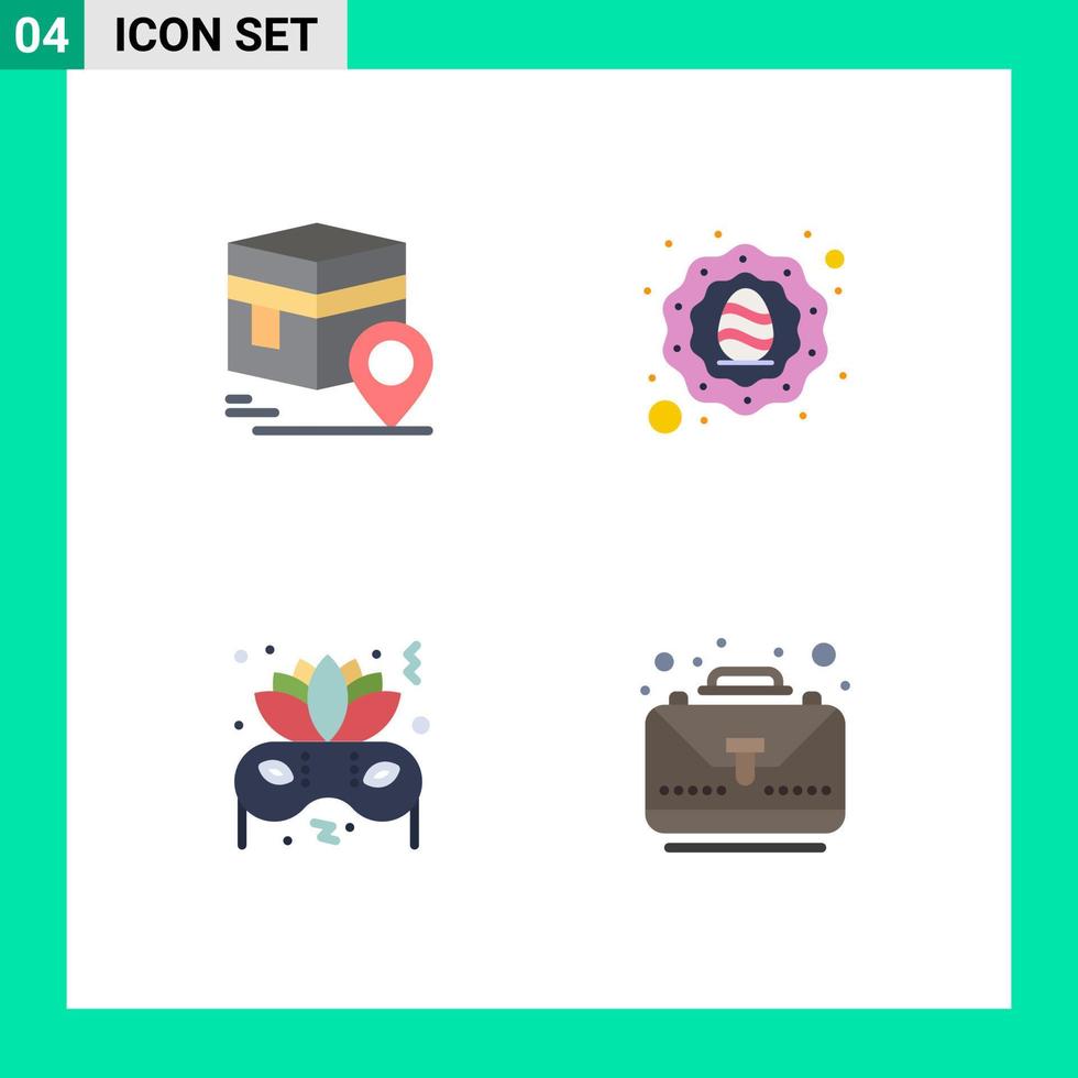 Pictogram Set of 4 Simple Flat Icons of khana costume map wreath party Editable Vector Design Elements