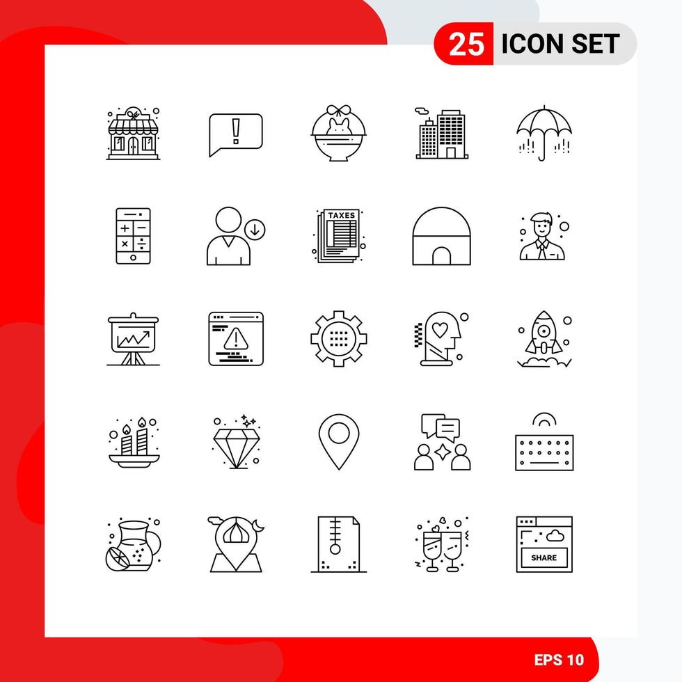 25 User Interface Line Pack of modern Signs and Symbols of rain city basket corporation building Editable Vector Design Elements