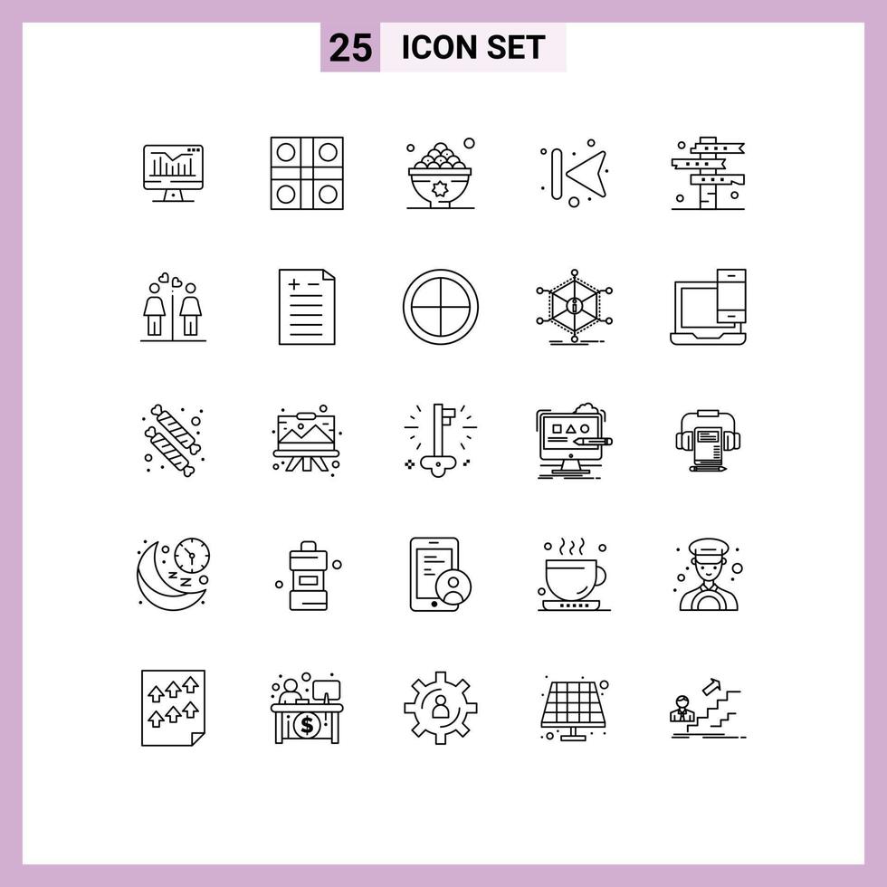 Stock Vector Icon Pack of 25 Line Signs and Symbols for left forward sports arrows lunch Editable Vector Design Elements