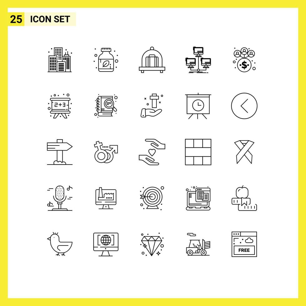 User Interface Pack of 25 Basic Lines of blackboard management luggage business network Editable Vector Design Elements