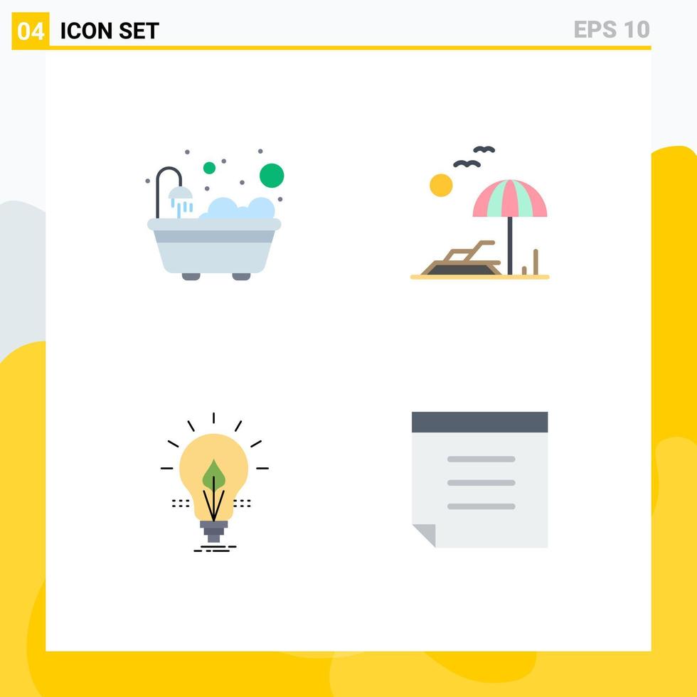User Interface Pack of 4 Basic Flat Icons of bathroom electricity beach spring light Editable Vector Design Elements