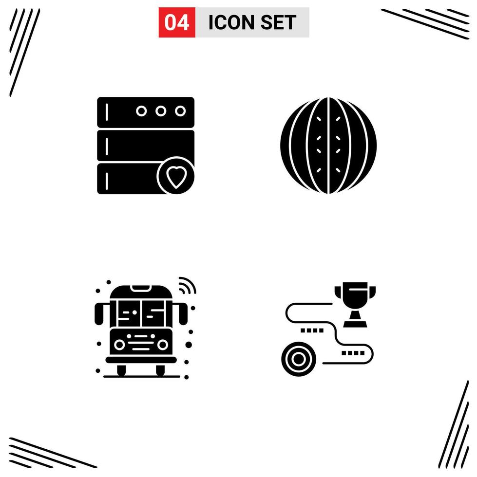 4 Universal Solid Glyph Signs Symbols of database public drink melon transport Editable Vector Design Elements