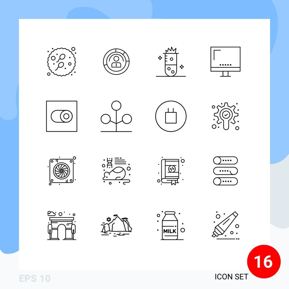 Editable Vector Line Pack of 16 Simple Outlines of devices nuclear fusion personal nuclear fission chemical reaction Editable Vector Design Elements