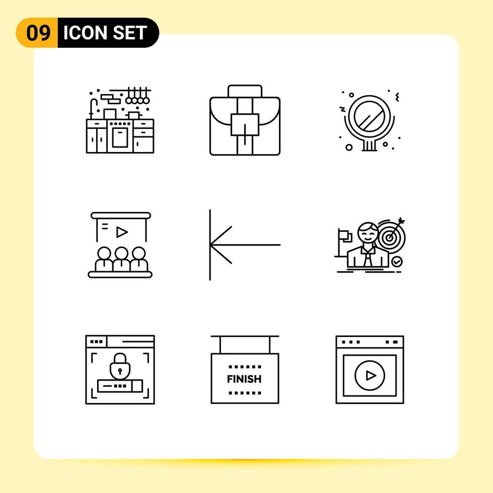 9 Outline concept for Websites Mobile and Apps business home mirror arrow team Editable Vector Design Elements