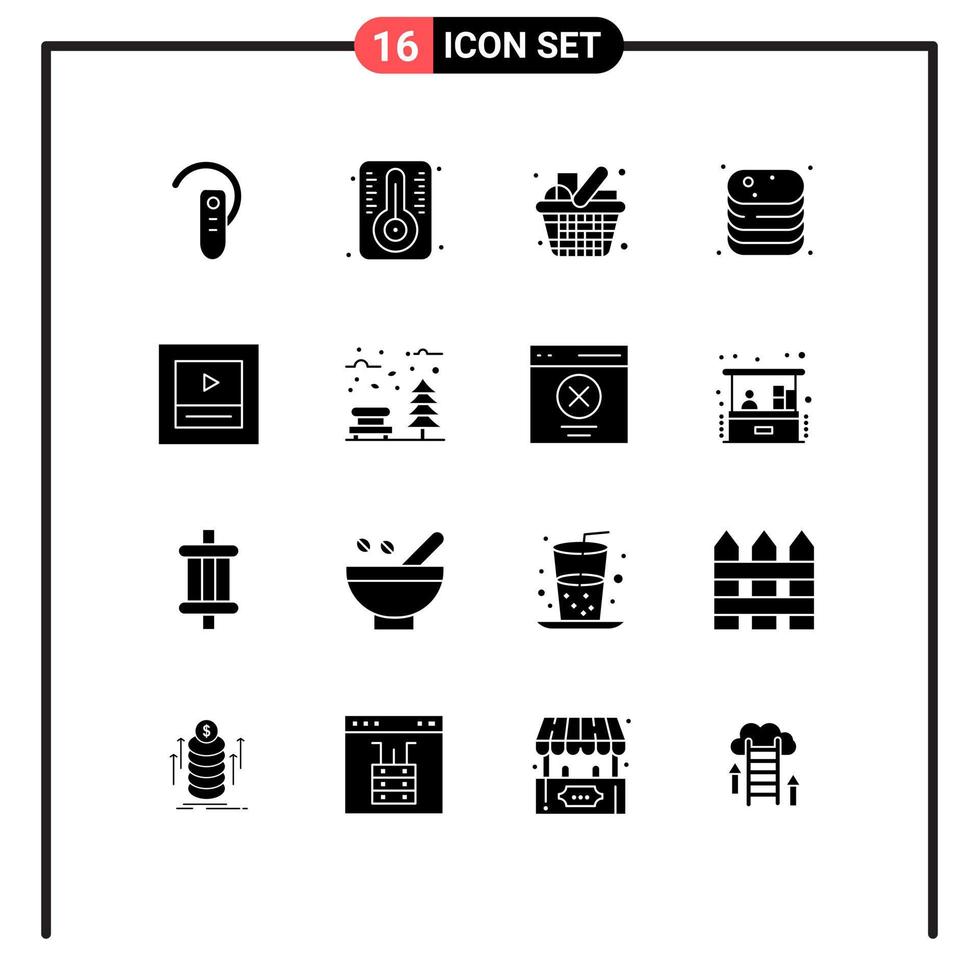 Universal Icon Symbols Group of 16 Modern Solid Glyphs of shop cooking cart canned items Editable Vector Design Elements