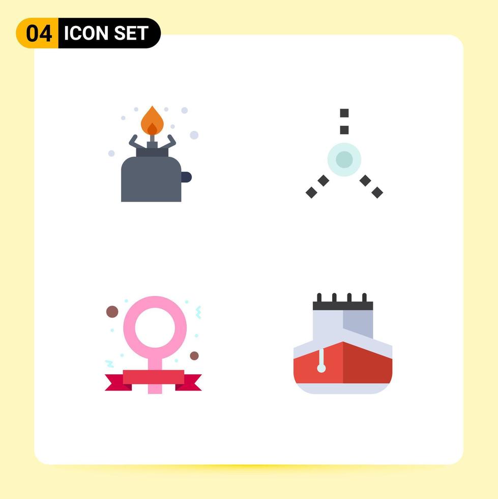 Universal Icon Symbols Group of 4 Modern Flat Icons of camping feminism picnic fire ware sail Editable Vector Design Elements