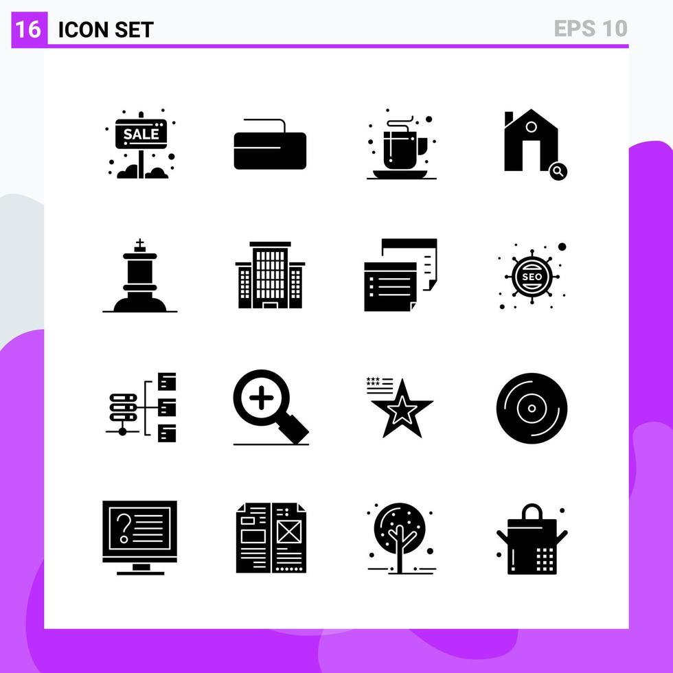 conjunto de 16 iconos en símbolos de glifos creativos de estilo sólido para el diseño de sitios web y aplicaciones móviles signo de icono sólido simple aislado en fondo blanco 16 iconos vector