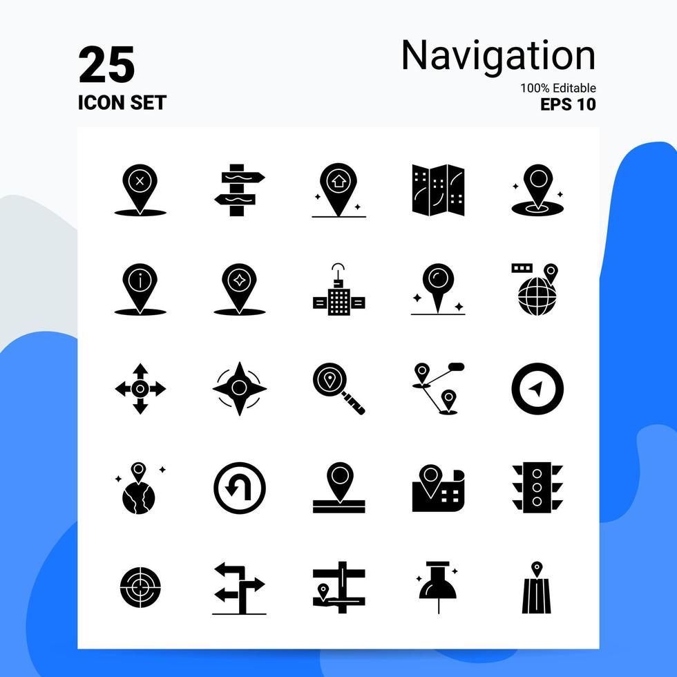 25 Navigation Icon Set 100 Editable EPS 10 Files Business Logo Concept Ideas Solid Glyph icon design vector