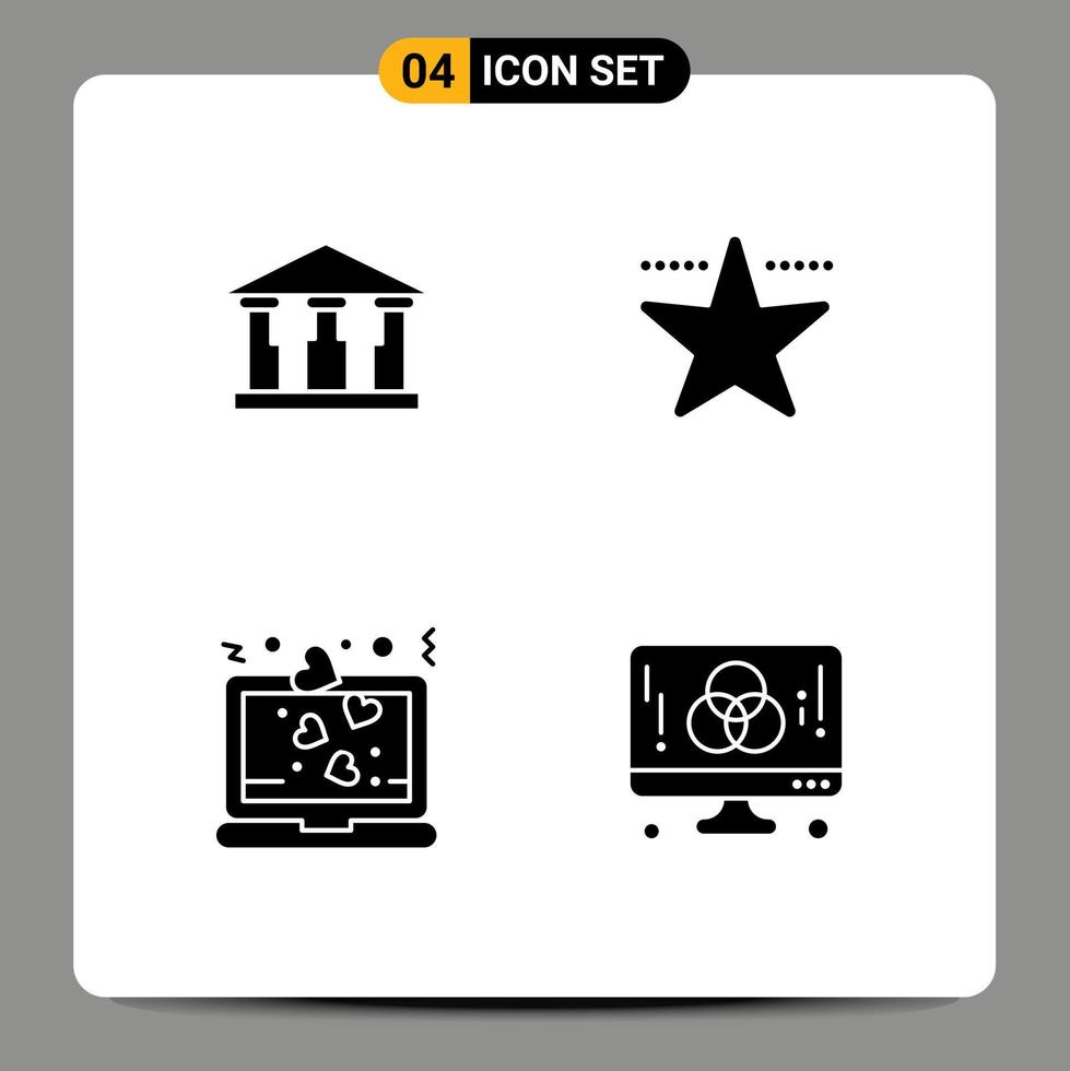 4 Creative Icons Modern Signs and Symbols of bank romance cinema heart designer Editable Vector Design Elements