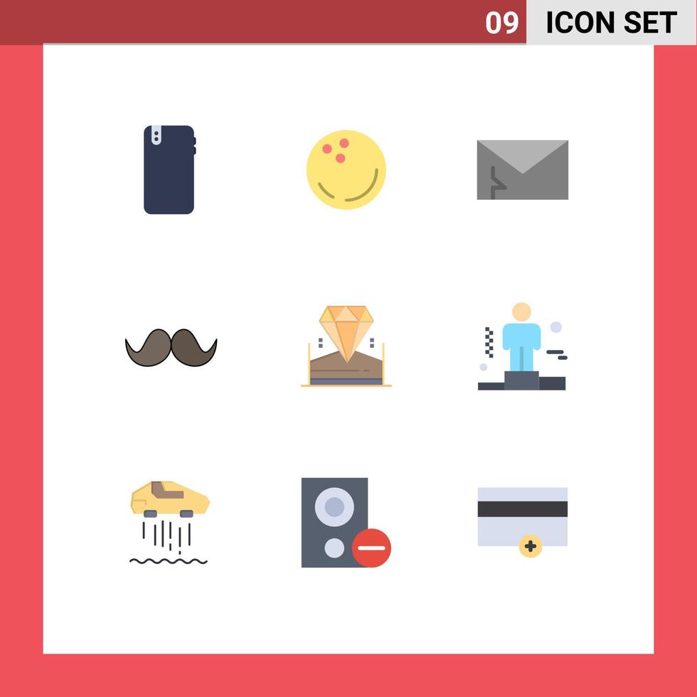 User Interface Pack of 9 Basic Flat Colors of male hipster strike moustache security Editable Vector Design Elements