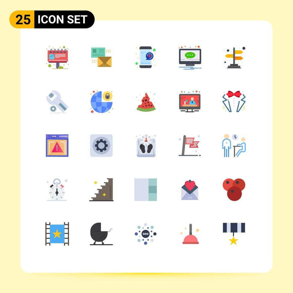 25 User Interface Flat Color Pack of modern Signs and Symbols of notification comment list chat question Editable Vector Design Elements