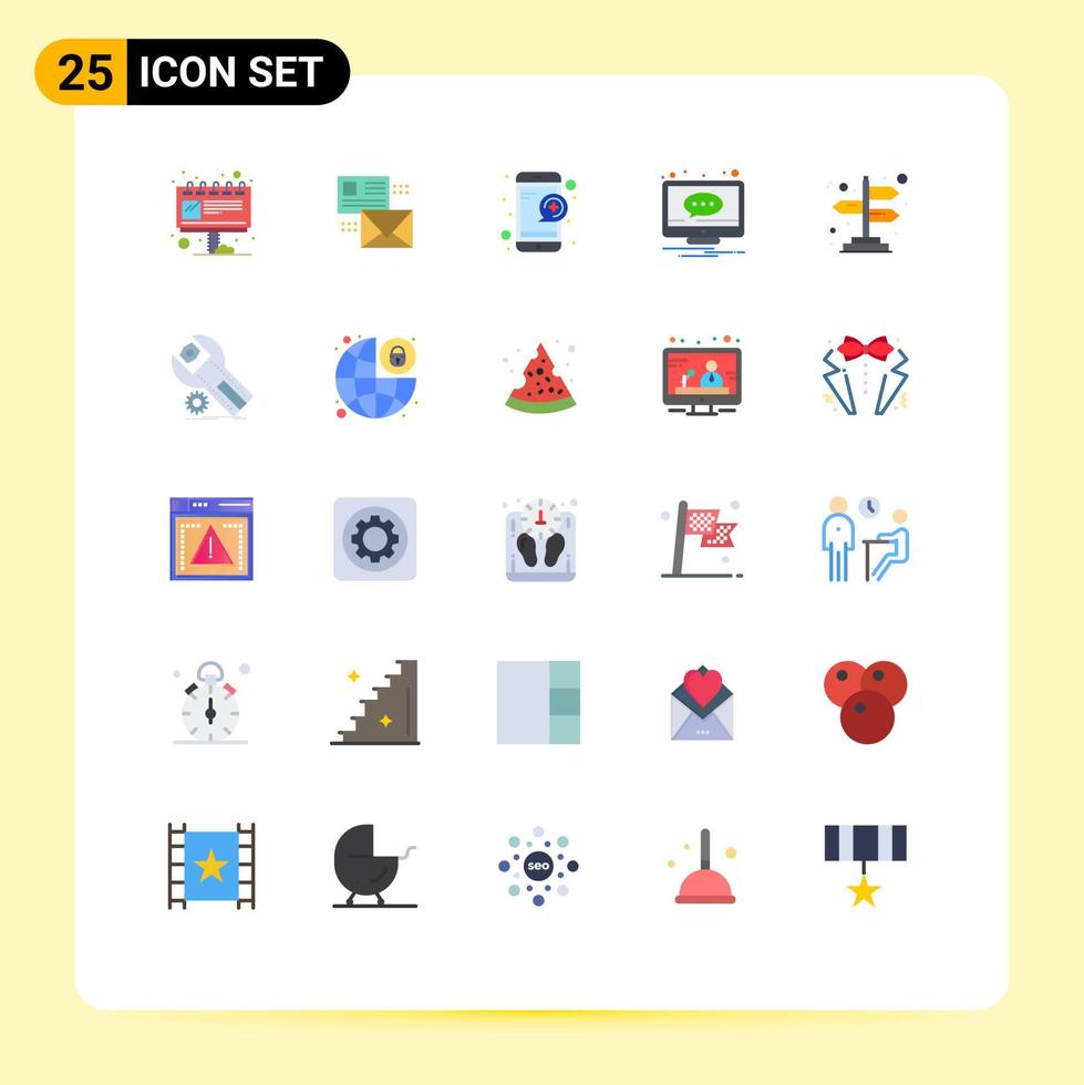 Paquete de 25 colores planos de interfaz de usuario de signos y símbolos modernos de lista de comentarios de notificación pregunta de chat elementos de diseño vectorial editables vector