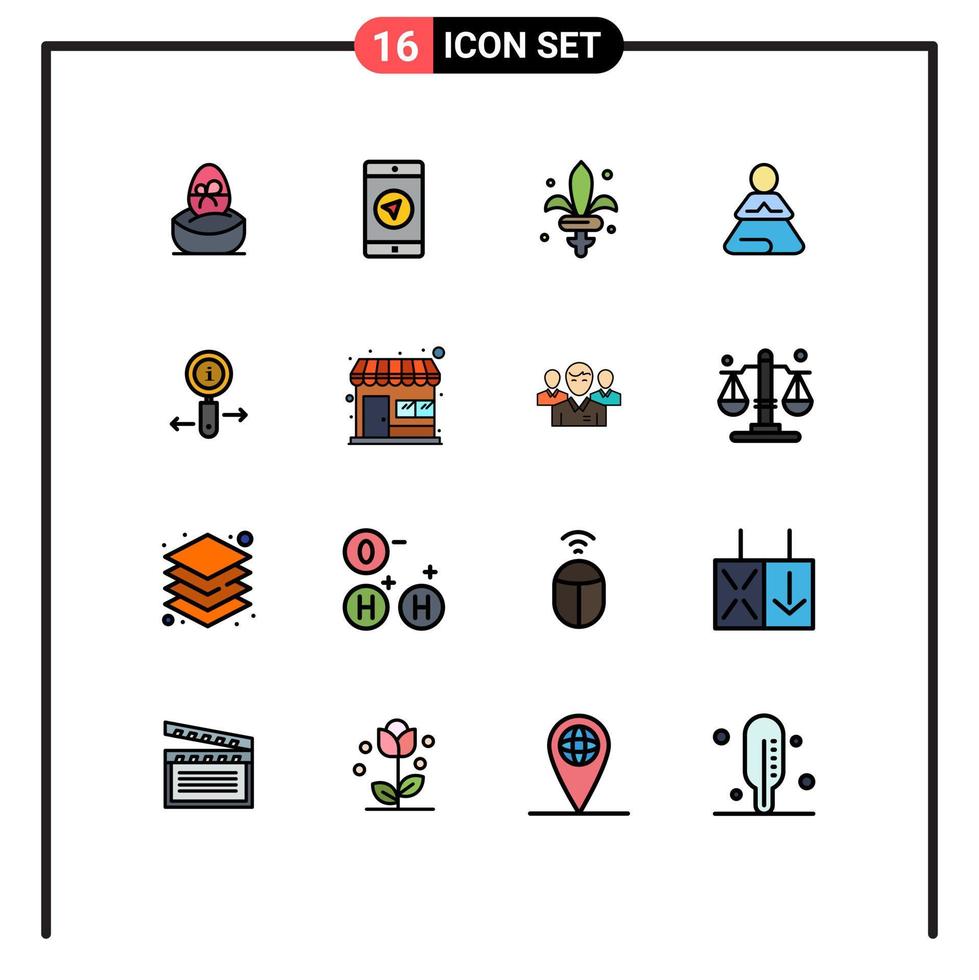 Pack of 16 Modern Flat Color Filled Lines Signs and Symbols for Web Print Media such as info training poniter meditation mardi gras Editable Creative Vector Design Elements
