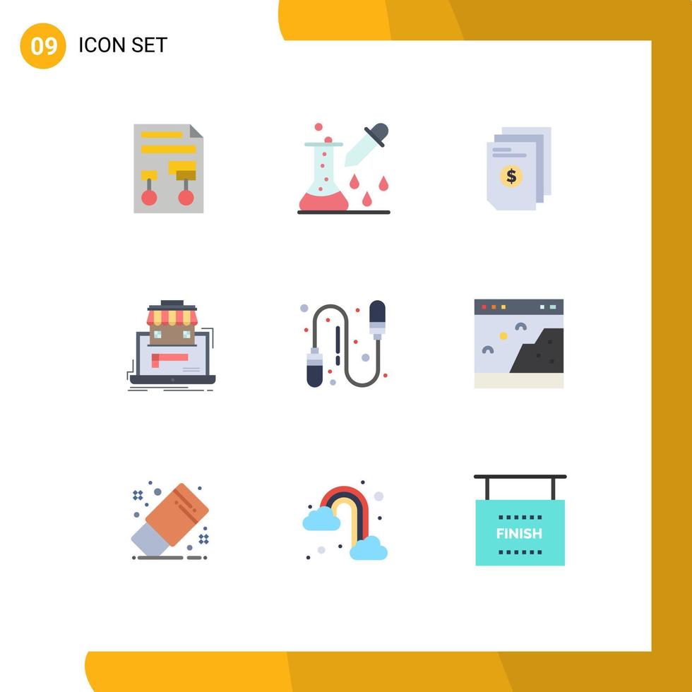 Set of 9 Vector Flat Colors on Grid for organization business pipette dropper document money Editable Vector Design Elements