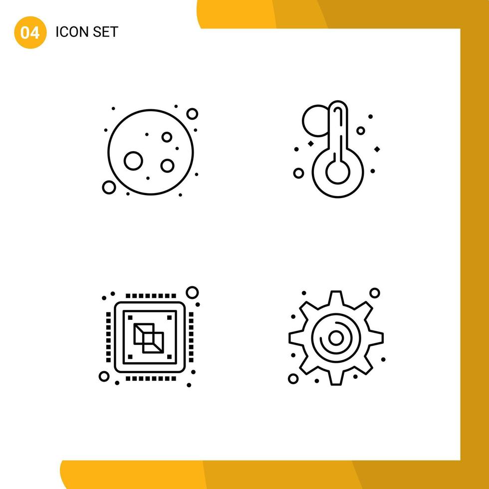 4 Universal Filledline Flat Colors Set for Web and Mobile Applications full moon processing summer central cogwheel Editable Vector Design Elements